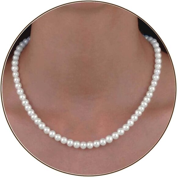 Pearl Necklace for Women - Dainty Round Imitation Pearl Choker necklaces for wom - Picture 1 of 7